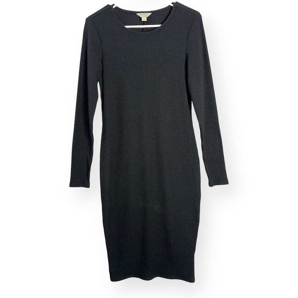 Belle Sky Womens Black Ribbed Long Sleeve Bodycon Midi Dress Medium NWT